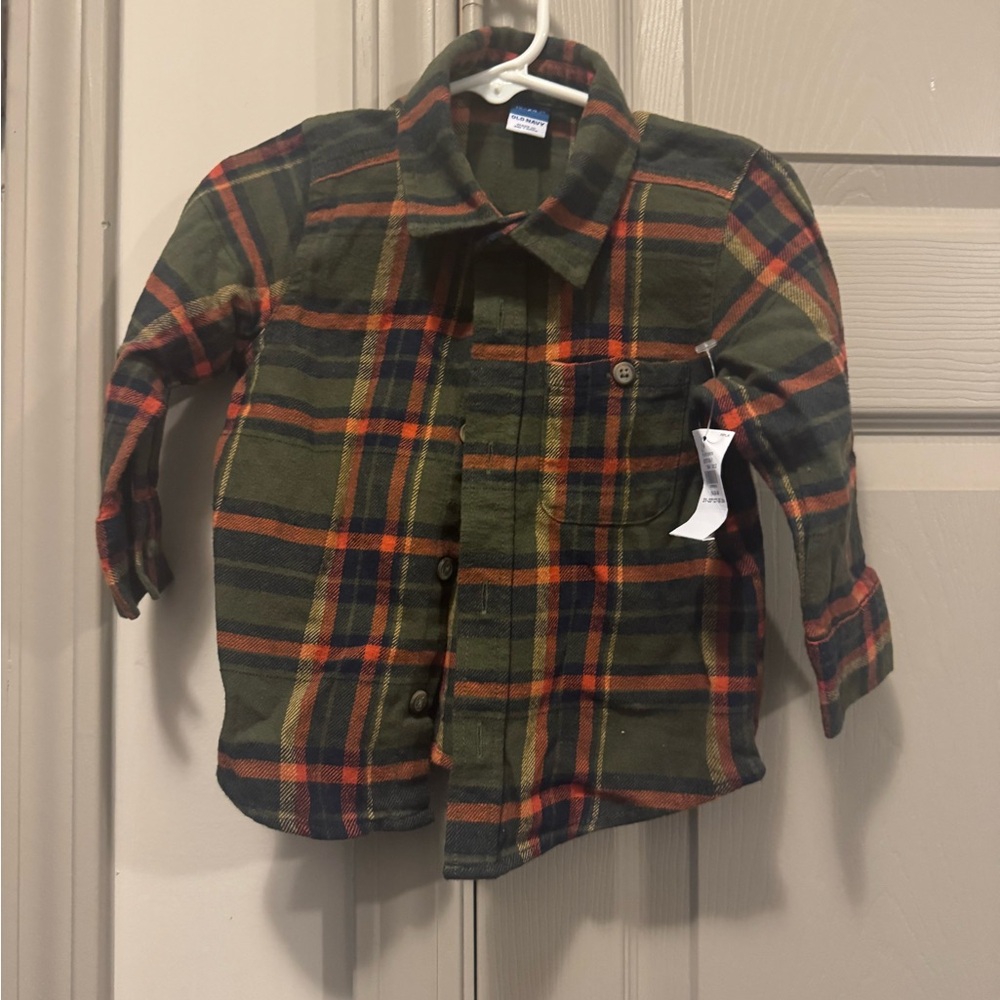 Plaid Kids Shirt - Green and Orange